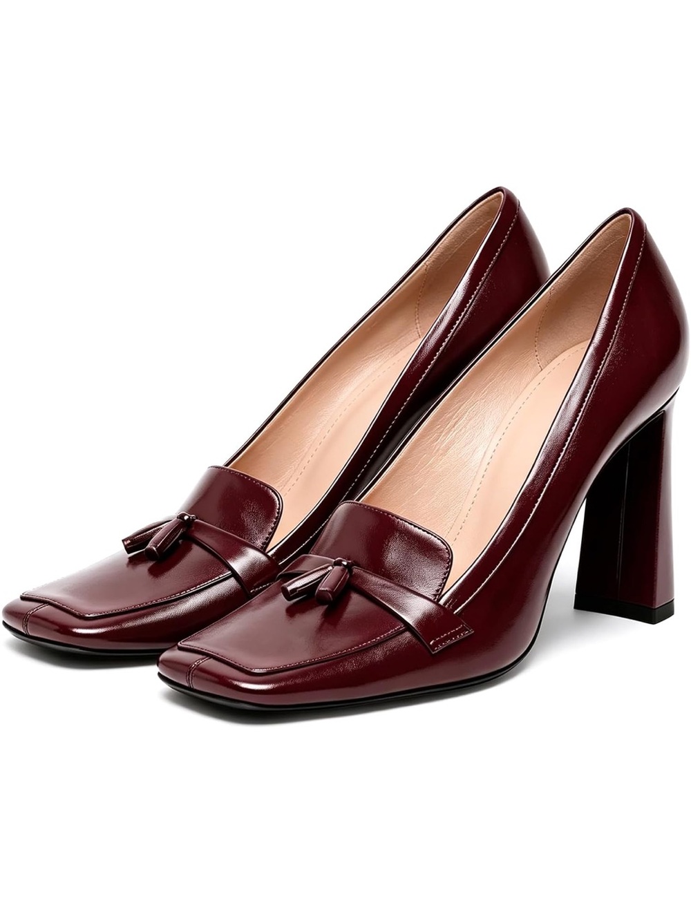 NEW Women's Square Toe Tassel Loafers Chunky Block Heel Pumps Vintage